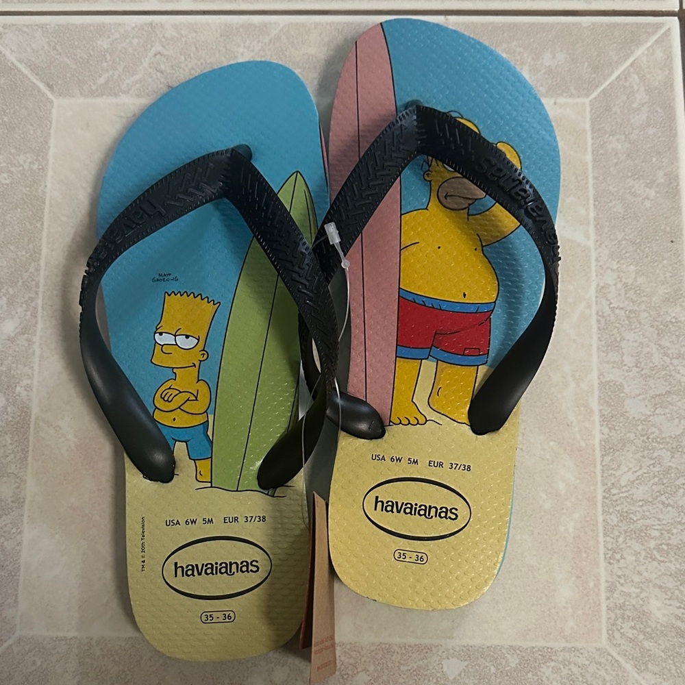 Havaianas The Simpson Flip Flops - Blue, Yellow, and Pink
